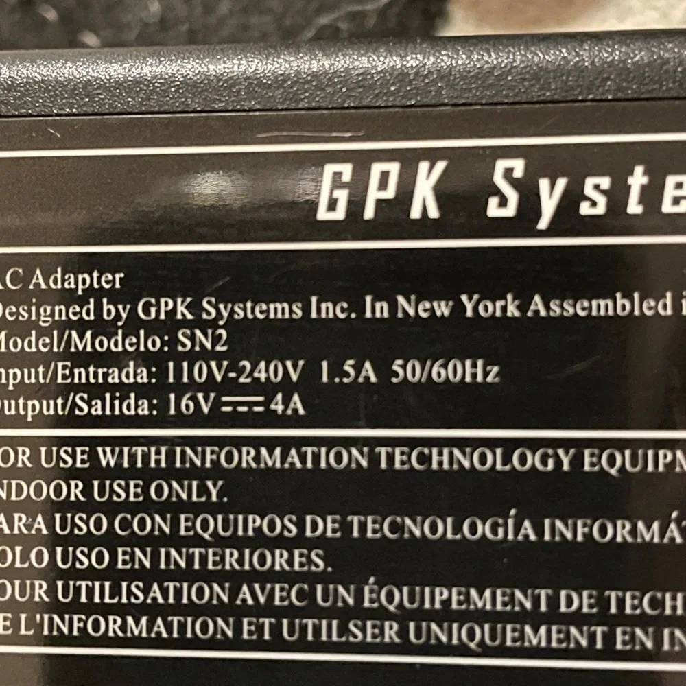 GPK Systems AC Adapter Model: SN2